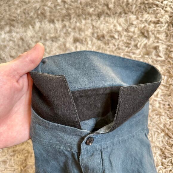 Techin New York Navy Linen Short Sleeve Button Up Shirt Made in USA Mens Size M - Picture 6 of 10